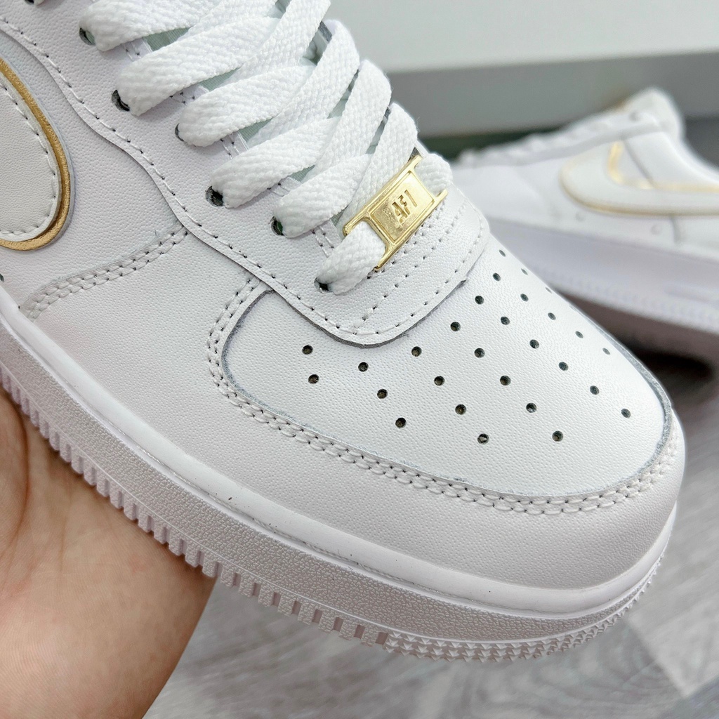 Giày thể thao AF1 Trắng Vệt Gold Vàng ánh kim Metallic Gold cổ thấp nam nữ cực chất độn đế 4cm FullBoxBill
