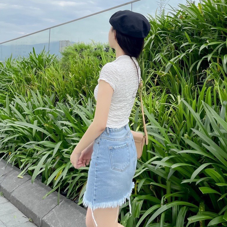 Áo crotop sơ mi Forgirl body vải xốp nhún siêu tôn dáng