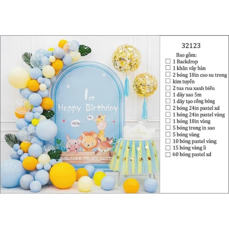 (KÈM BƠM KEO) SET BÓNG KÈM BACKDROP RỪNG THÚ XANH