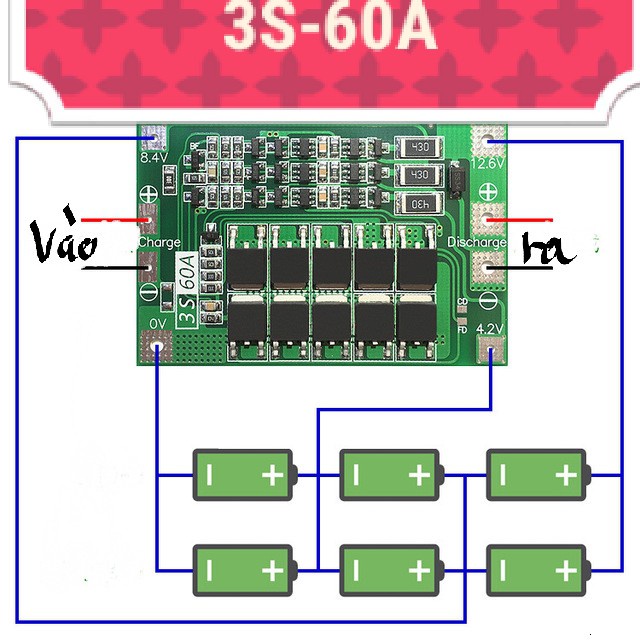 Mạch bảo vệ pin lithium 11.1V 12.6V 18650 3S60A