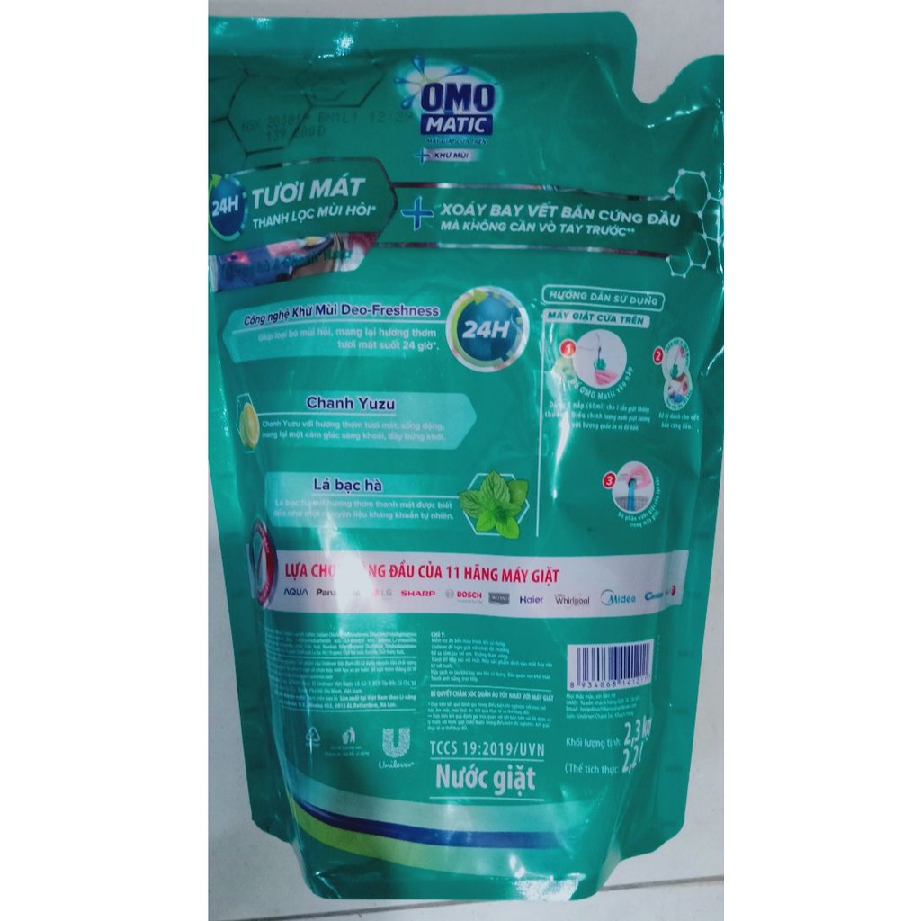 Nước Giặt OMO Matic Khử Mùi Cho Máy Giặt Cửa trên (bịch 2.3kg)