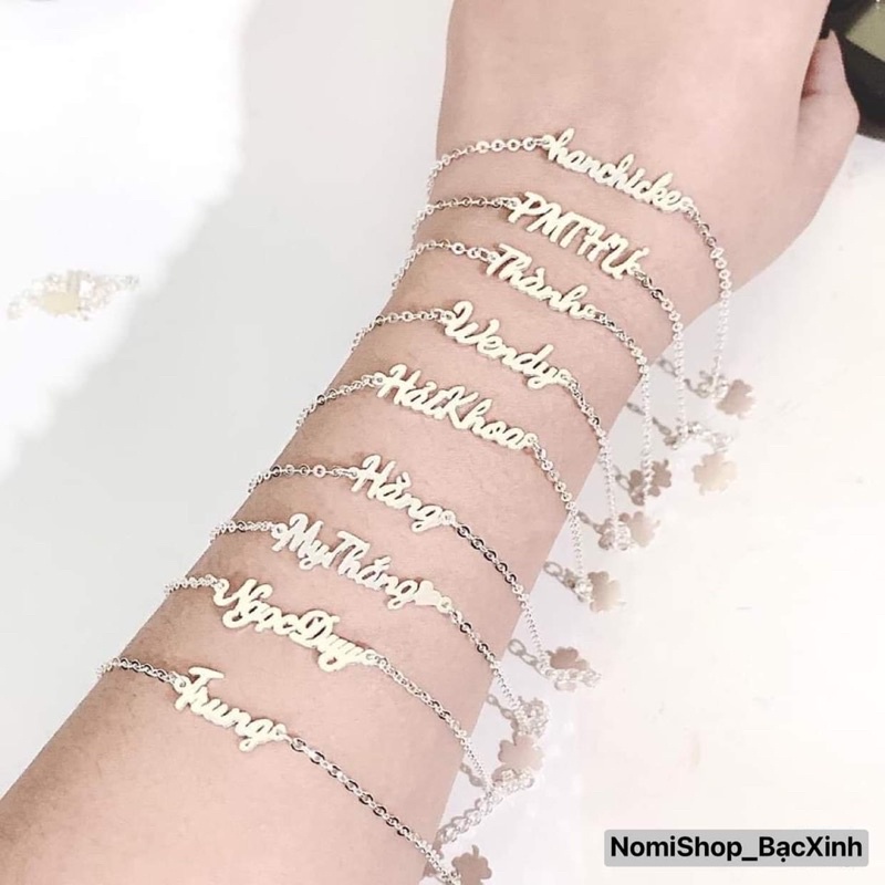 Lắc tay chữ bạc ta miễn Phí Làm Tên Theo Yêu Cầu nhỏ nhắn xinh xắn Mainomi Shop Bạc Xinh