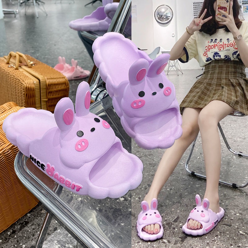 Oeggeo shop Dép Lê Mang Nhà Đế Phẳng Ba Chiều Thỏ F flop Cho Nữ