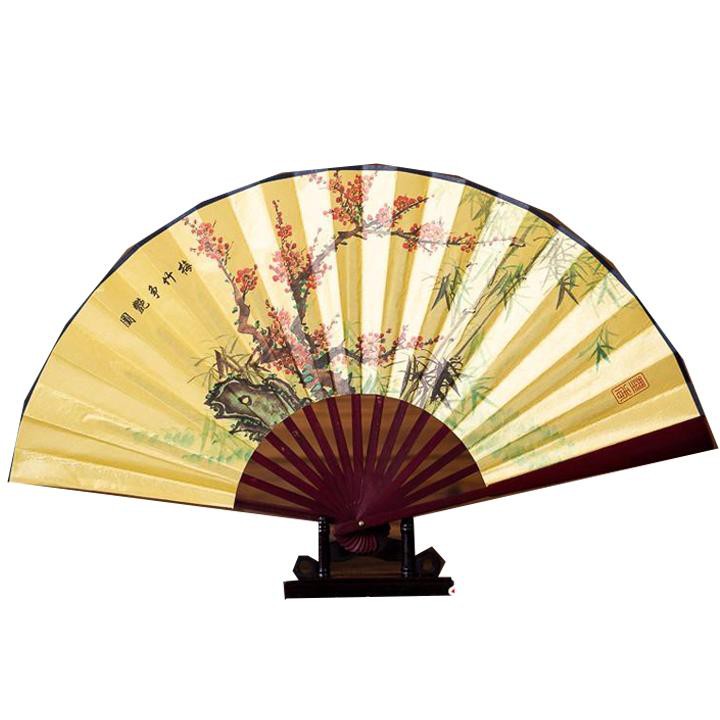 Quạt cổ phong cảnh nam nữ nan dài 31cm in họa tiết đẹp phong cách cổ trang cosplay