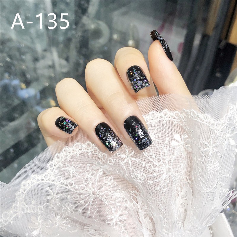 Set 24 móng tay giả khuôn bầu tròn trang trí nữ tính phong cách Nhật Bản