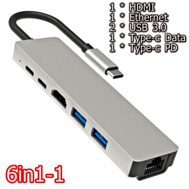 HUB USB Type-C ra 6 cổng HDMI/ RJ45/ USB 3.0/ Type-C cho Macbook, Dell XPS 60236