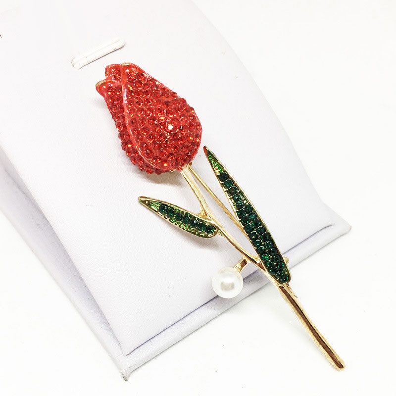 Color rhinestone tulip flower brooch woman banquet wedding clothing accessories pin brooches gift