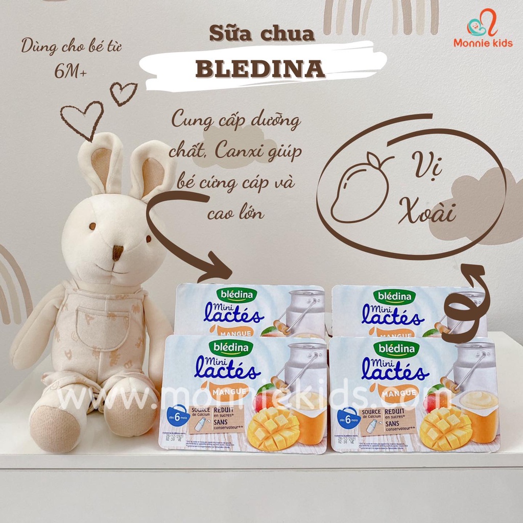 Sữa chua ít đường Bledina 6 hộp/vỉ, sữa chua lợi khuẩn an toàn cho bé - Monnie Kids