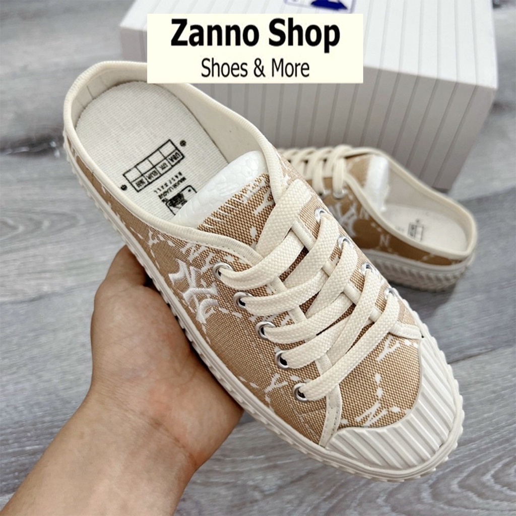 Giày Sục Đạp Gót Nữ Thêu Chữ N HOT 2023 Đế Cao 3.5cm Zanno, Form Cực Ôm Chân