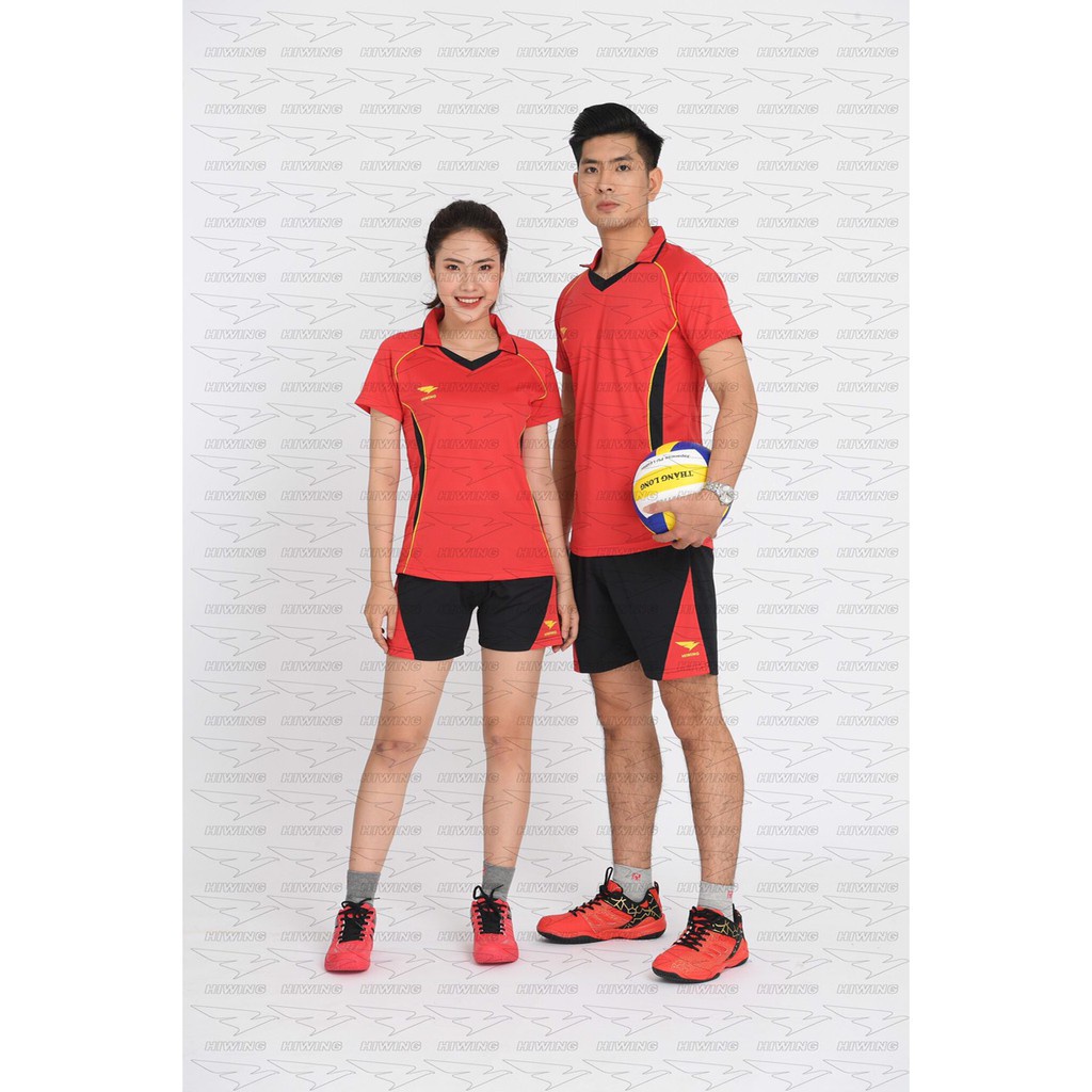 Quần Áo Bóng Chuyền HIWING Cao Cấp Nam Nữ Màu Đỏ Pha Đen ་