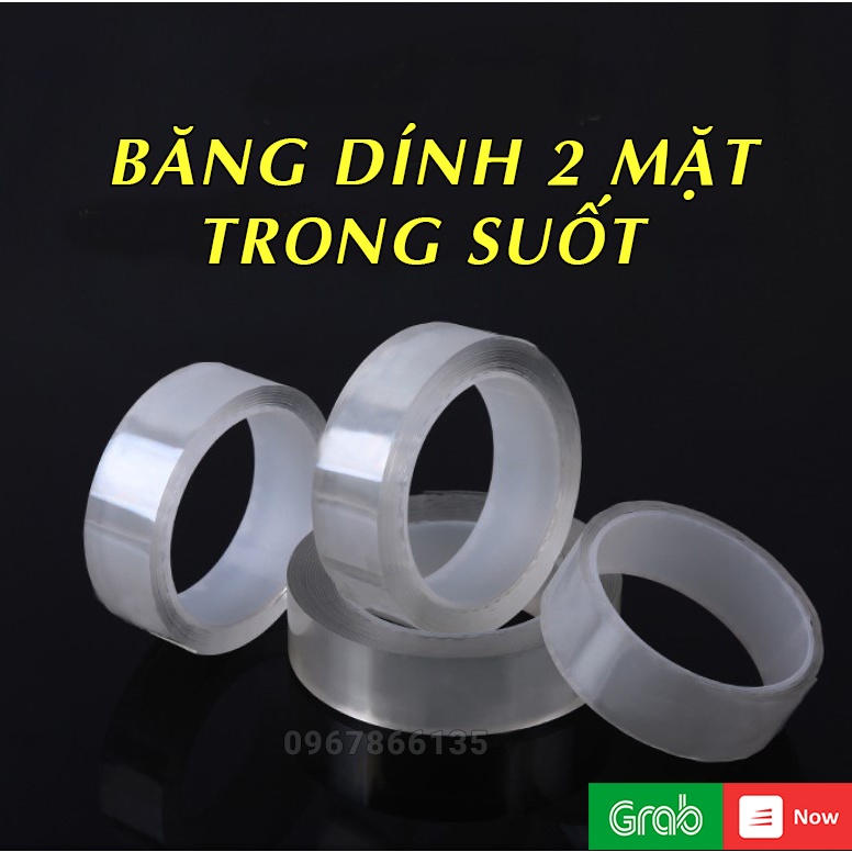 Cuộn băng dính 2 mặt trong suốt siêu chịu lực, siêu dính, chống nước đa năng dài 3m