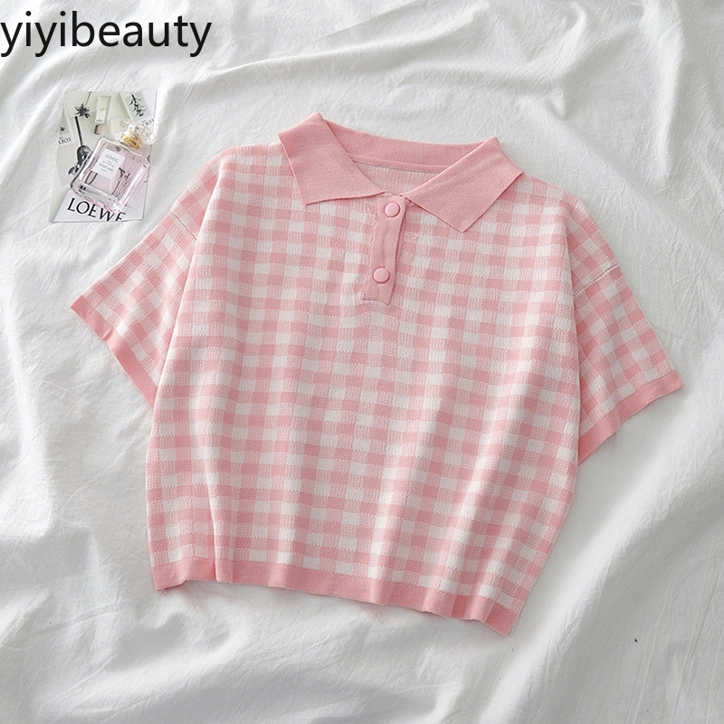 Áo Polo Ngắn Tay Họa Tiết Ca Rô Xinh Xắn Dành Cho Nữ | BigBuy360 - bigbuy360.vn
