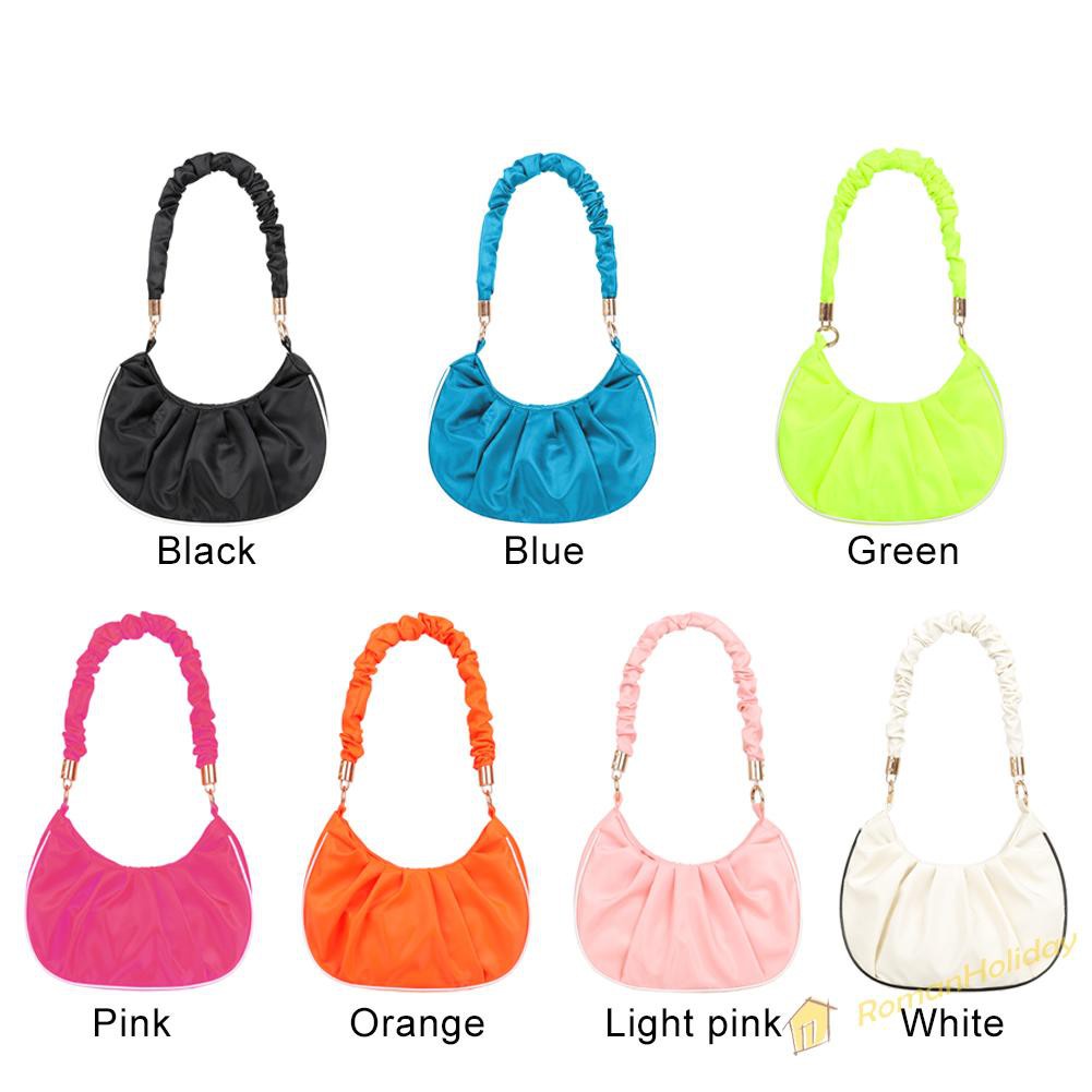 【On Sale】Retro Women Pleated Pure Color Underarm Bag Casual Top-handle Hobos Handbag