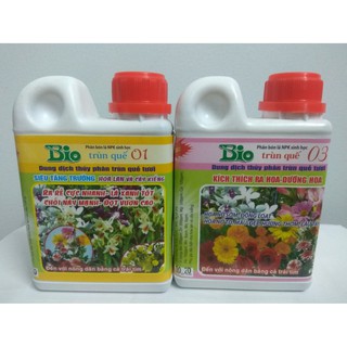 Combo 2 chai TRÙN QUẾ 01 và TRÙN QUẾ 03 nuôi cây, kích thích ra hoa - chai 250 ml