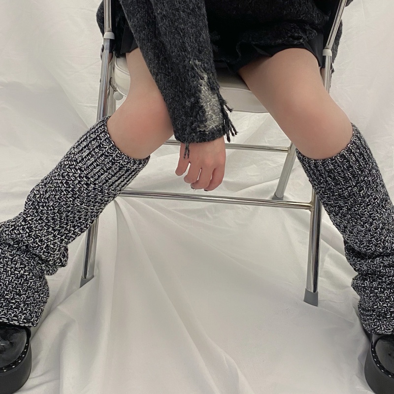 Youyo Vớ Ống Loe Dệt Kim Giữ Ấm Chân Màu Xám Đen Phong Cách Punk Gothic Harajuku Cổ Điển Cho Nữ