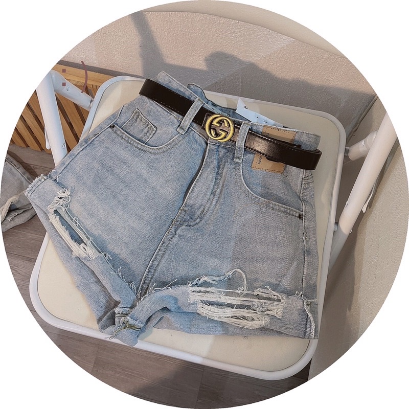 (new-hình thật) Quần short jeans lưng cao rách cá tính thời trang