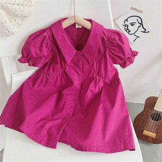 [VÁY ĐẦM BÉ GÁI HÈ 2021] Váy bé gái màu hồng neon cổ sen nhọn tay bồng size đại (18-32kg) (QATEM2)