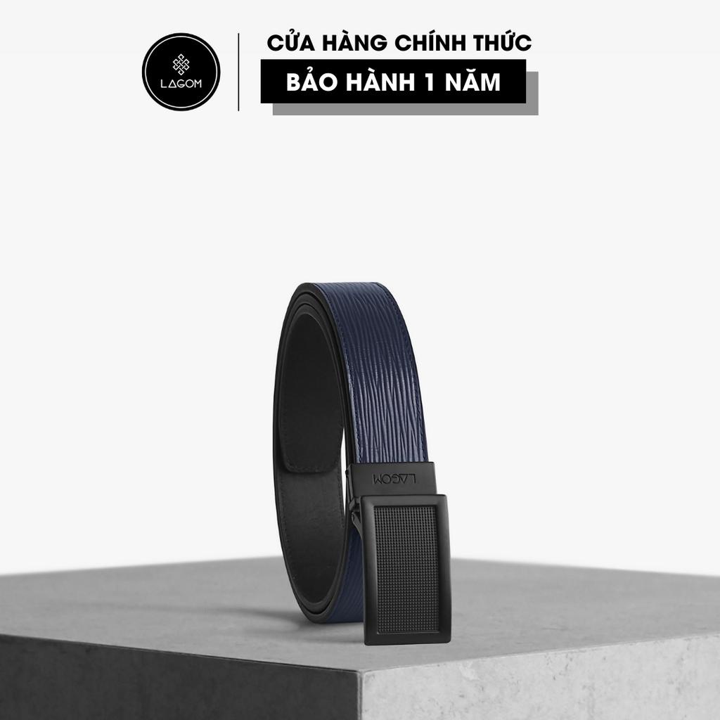 Thắt Lưng Da Thật Đầu Xoay LAGOM - Dây Epi Navy - Đen