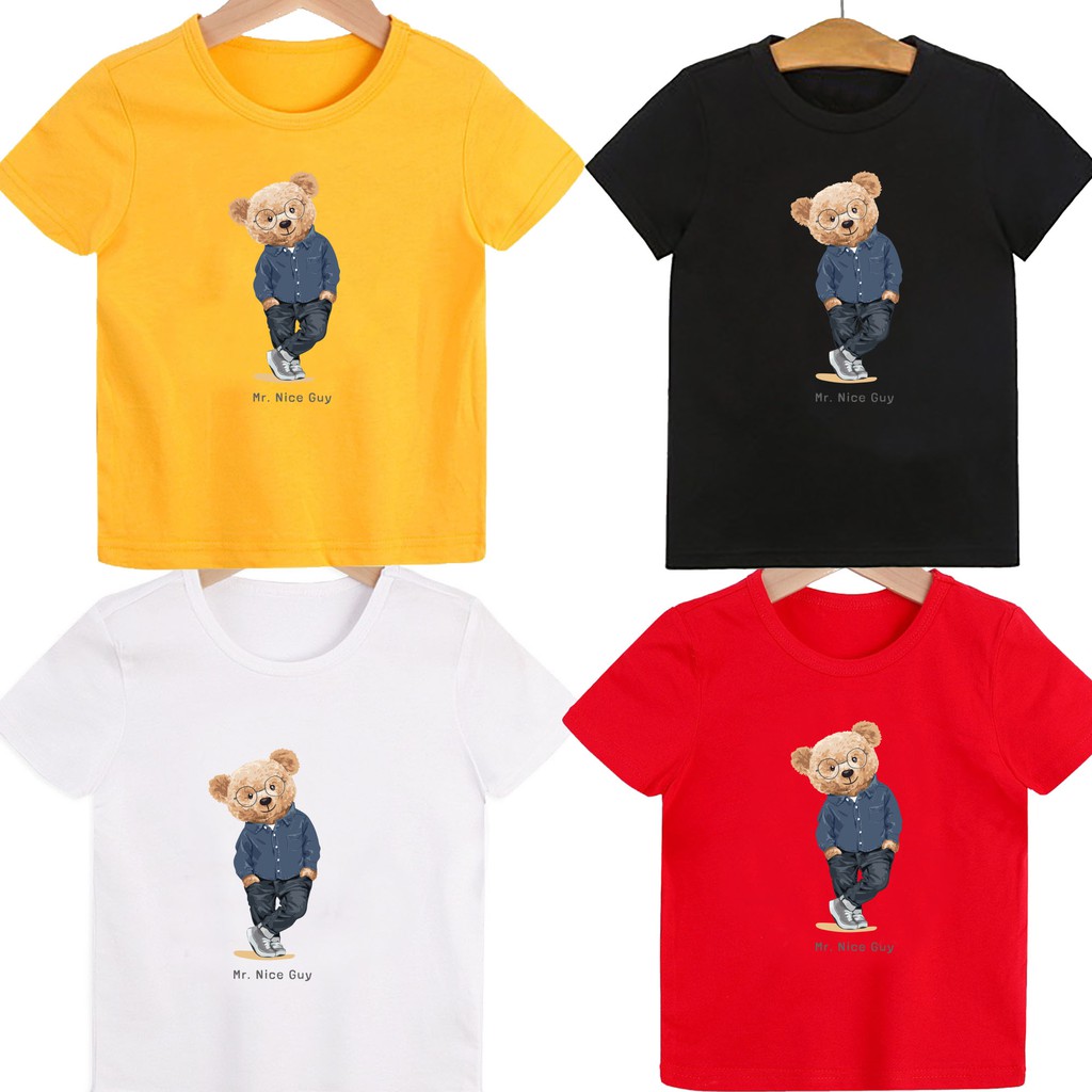 ( khuyến mãi ) Áo thun trẻ em hình gấu mắt kinh tay bỏ túi quần ( trai và gái).áo cho bé từ 6kg-30kg.AL15. .