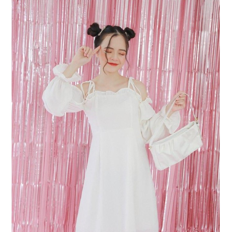 VÁY ĐI CHƠI/ĐI TIỆC/PROM - LINYAN DRESS - VÁY TRỄ VAI CÓ HAI TAY BO CHUN | BigBuy360 - bigbuy360.vn