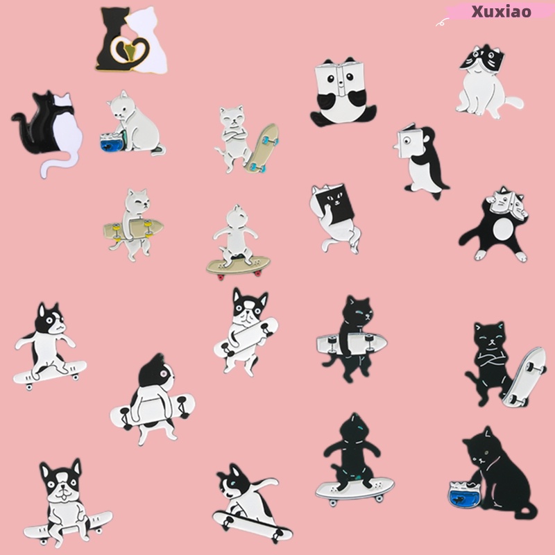 Ghim Cài Trang Trí Balo/Túi Xách Hình Mèo/Cún Trượt Ván 20 Kiểu Làm Quà Tặng Cho Bạn Bè