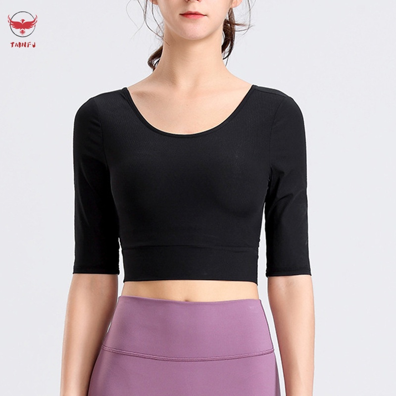 Áo Croptop Tập Yoga / Thể Thao Tay Dài Hở Lưng Dáng Ôm Chống Mồ Hôi Cho Nữ