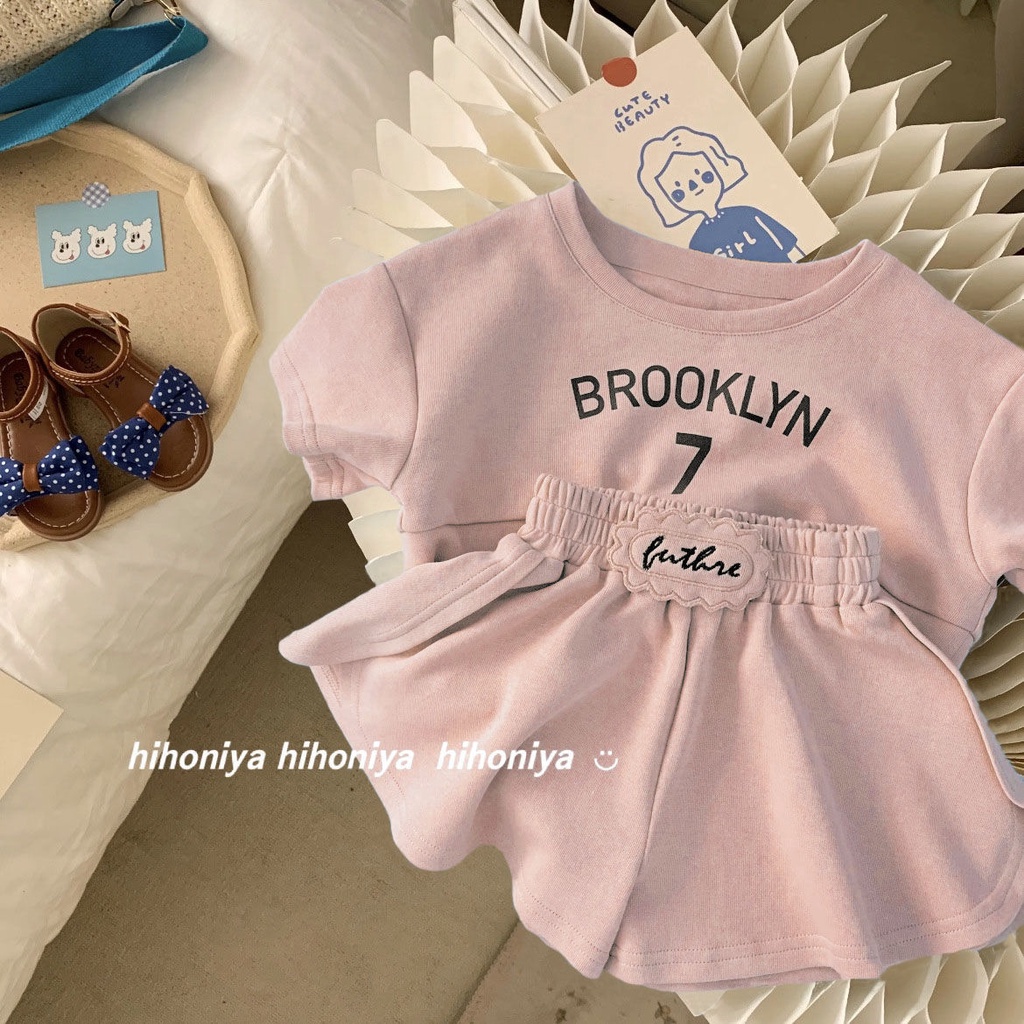 Set Áo Thun Ngắn Tay Và Quần Short Phong Cách Hàn Quốc Dễ Phối Đồ Cho Bé Gái