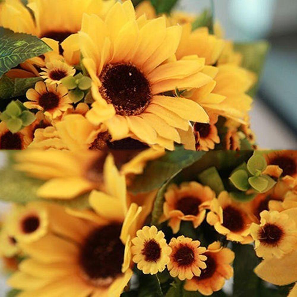 LAKAMIER Bó Hoa Hướng Dương Giả 7 Bông Trang Trí