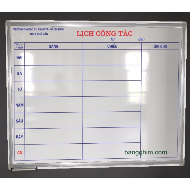 Bảng lịch công tác loại ko hít nam châm, 80x120cm