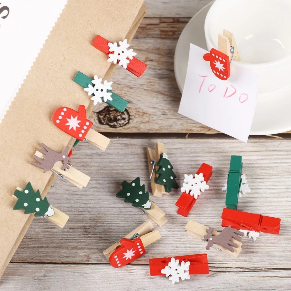 Set 10 Kẹp Giấy Mini Hình Bông Tuyết Tuần Lộc Giáng Sinh Trang Trí Cây Thông DIY