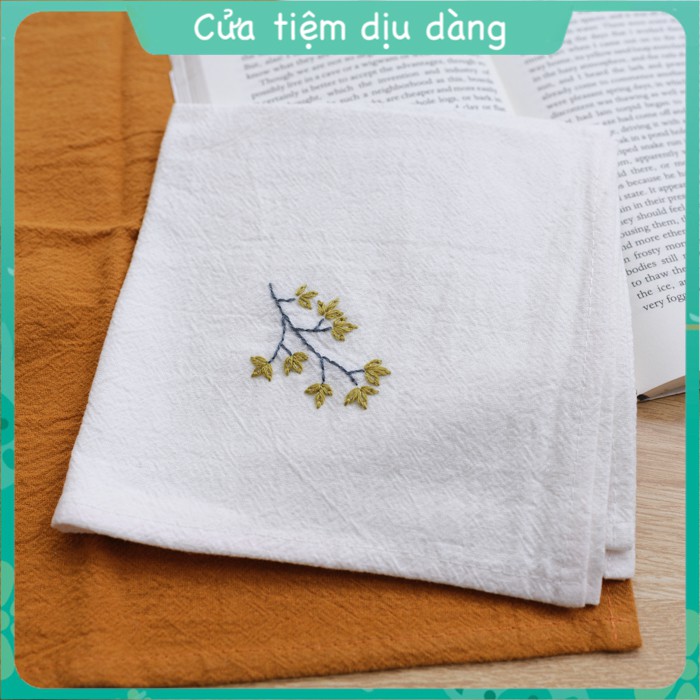 Bộ thêu khăn tay mẫu Lá Non cho người mới bắt đầu - Khăn tay thêu hoa - hàng thủ công