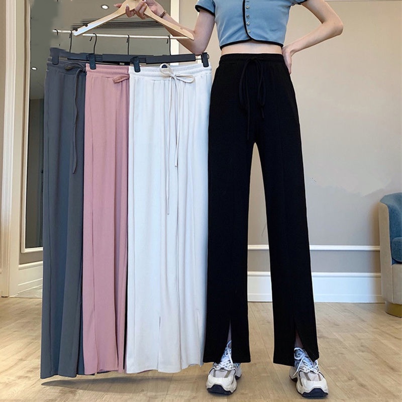 Quần Ống Rộng Xẻ Tà Chất Liệu Co Giãn Thời Trang Mùa Hè Cho Nữ Có Size Lớn