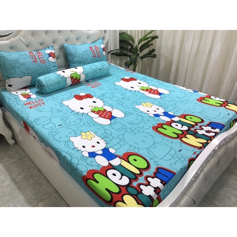 Bộ drap ga thun Hàn Quốc (4 món) họa tiết Hello Kitty mẫu mã đa dạng, chất đẹp