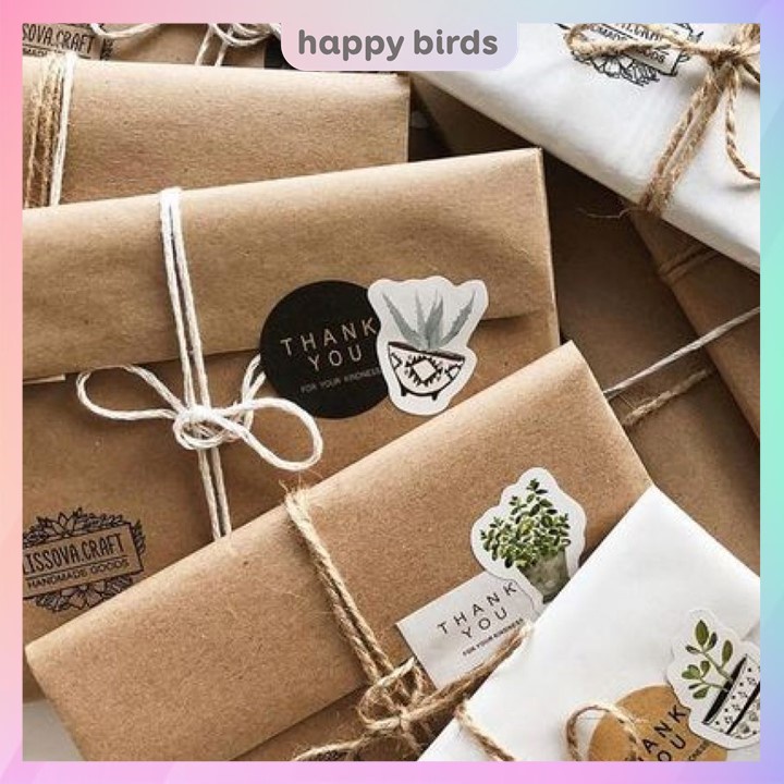 Giấy kraft gói quà cuộn liền 6 mét vintage bọc quà sinh nhật quà tặng màu nâu trơn giấy gói quà nhật quà noel Happy Bird
