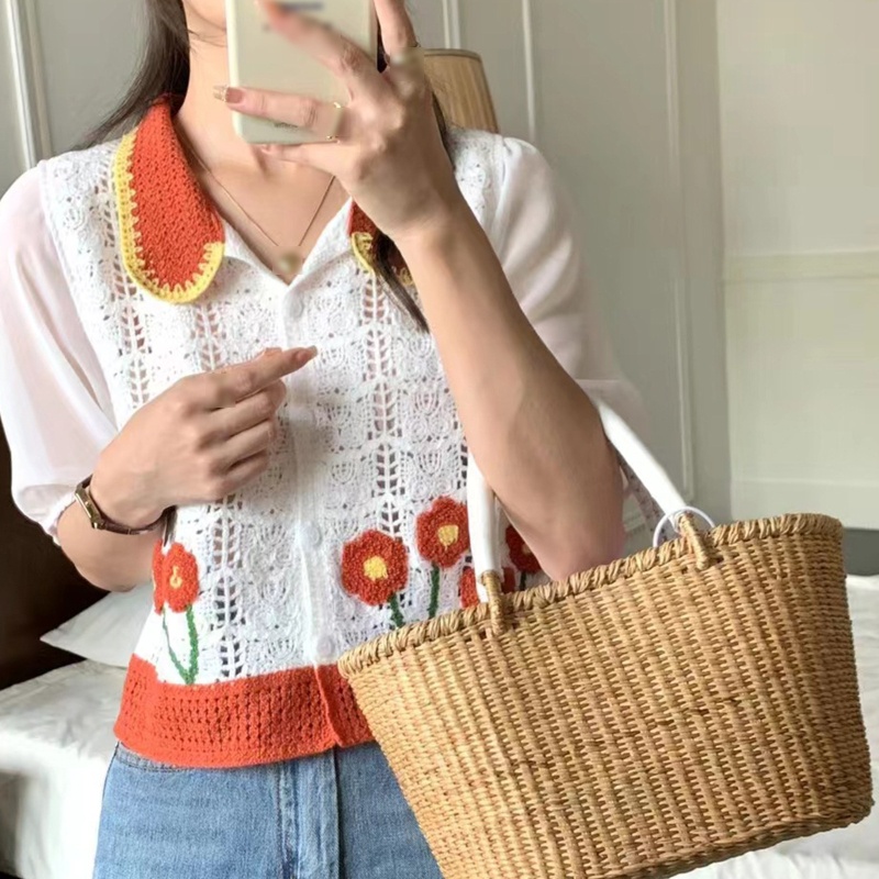 Áo Croptop Đan Móc Tay Phồng Thời Trang Cho Nữ