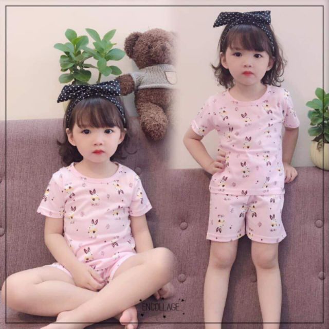 Bộ bé trai bé gái cotton cộc tay họa tiết cho bé