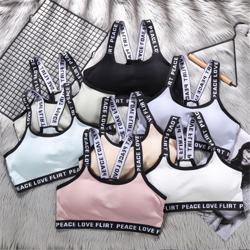 Áo Ngực Thể Thao In Chữ Crop Top Không Đường May Thời Trang Tập Yoga / Chạy Bộ