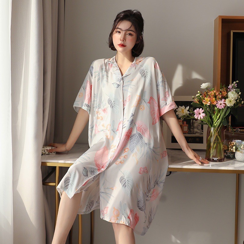 Đầm Ngủ Pijama Tay Lỡ Dáng Dài Tăfm Thái Mềm Mại Form Rộng Thoải Mái