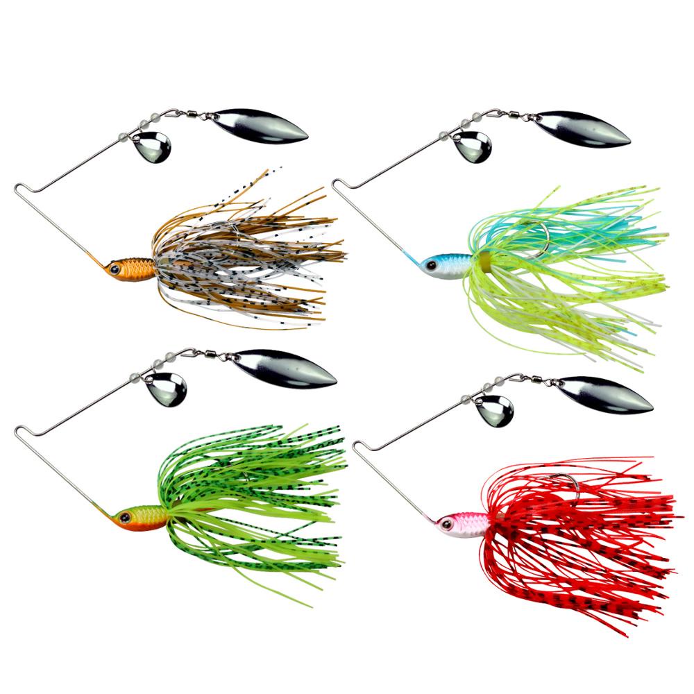 THKFISH 1pc Spinner Câu cá Lure Jig Head Skirt Lure Fly Cao su Câu cá Lure Spinner Mồi mô phỏng 3D Eyes Double Blade Buzzbait Metal Spoon Mồi câu cá nhân tạo bơi với phụ kiện câu cá móc gai