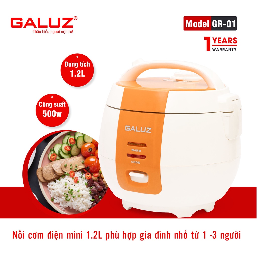 Nồi cơm điện mini chống dính Galuz GR-01 Dung tích 1.2L, Tận dụng tối đa hơi nước Dùng cho 1-4 người, Bảo hành 12 tháng