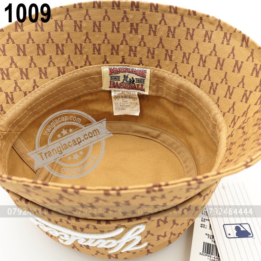 Nón bucket MLB Monogram NY nâu đen