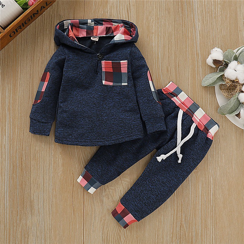 Bộ áo hoodie + quần dài kẻ sọc Mikrdoo cho bé trai