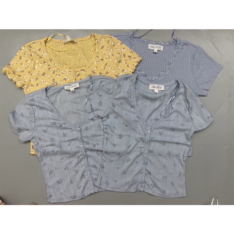 Áo thun gân Croptop cho nữ nút giữa xuất xịn Pink.Rose