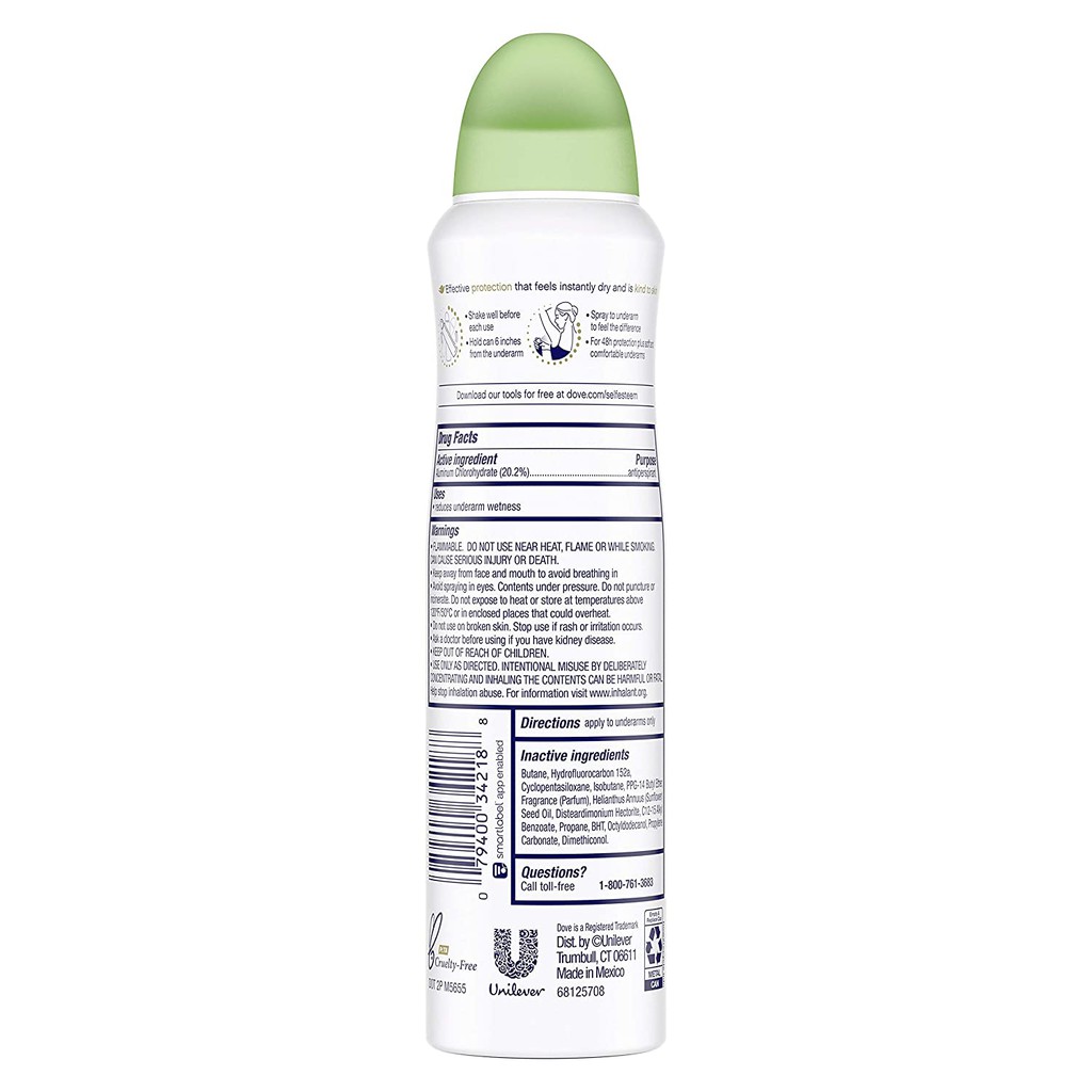 Xịt khử mùi nữ Dove Advanced Care Dry Spray Antiperspirant Deodorant Cool Essentials 107g (Mỹ)