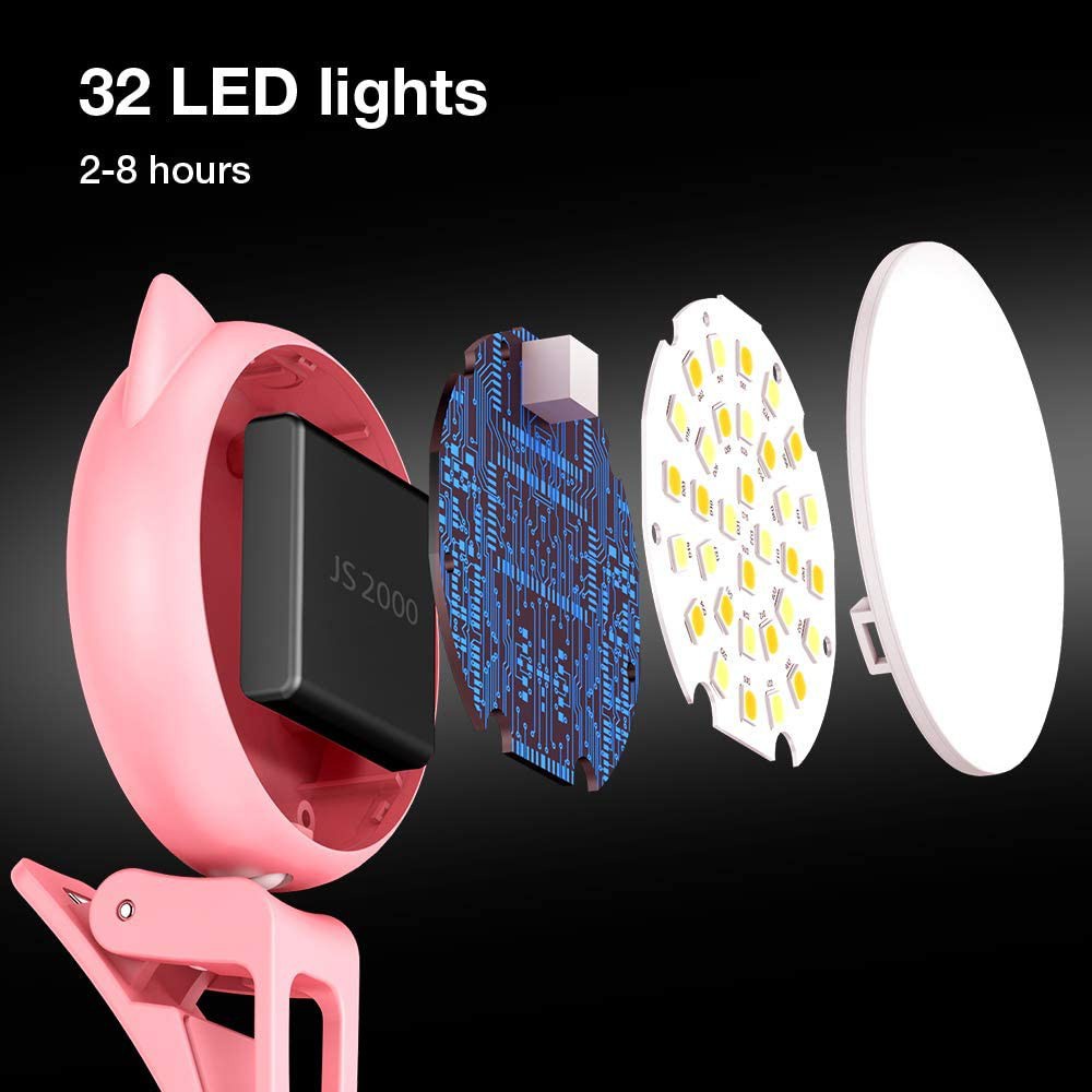 Đèn kẹp LAMMCOU điều chỉnh độ sáng 9 cấp với 32 đèn LED có thể sạc lại cỡ mini hình tròn dùng chụp ảnh tự sướng