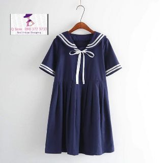 Đầm Babydoll thủy thủ cổ nơ