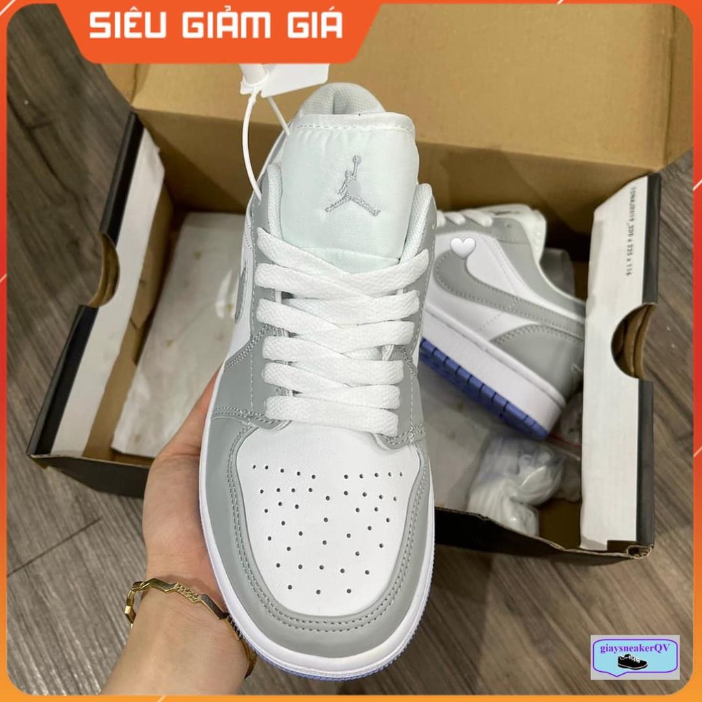 Giày thể thao sneaker Air Jordan 1 Low xám ghi đế tím năng động, phong cách dành cho nam nữ