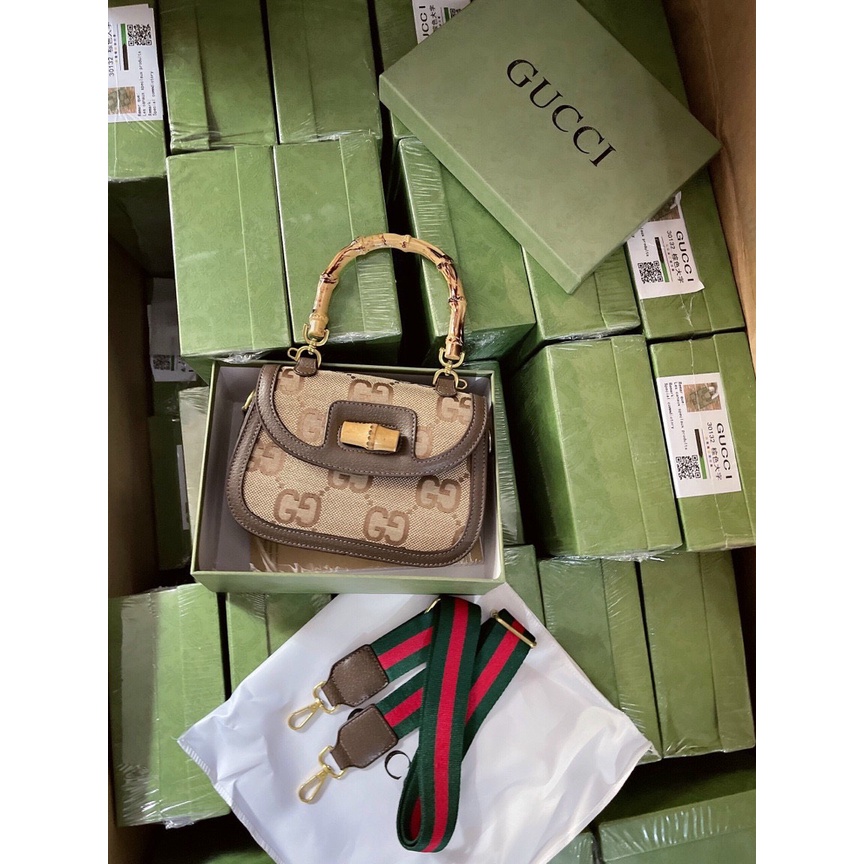 Túi xách Gu quai trúc dáng bầu size 20 Fullbox/Túi đeo chéo Gu Bamboo Fullbox size 20