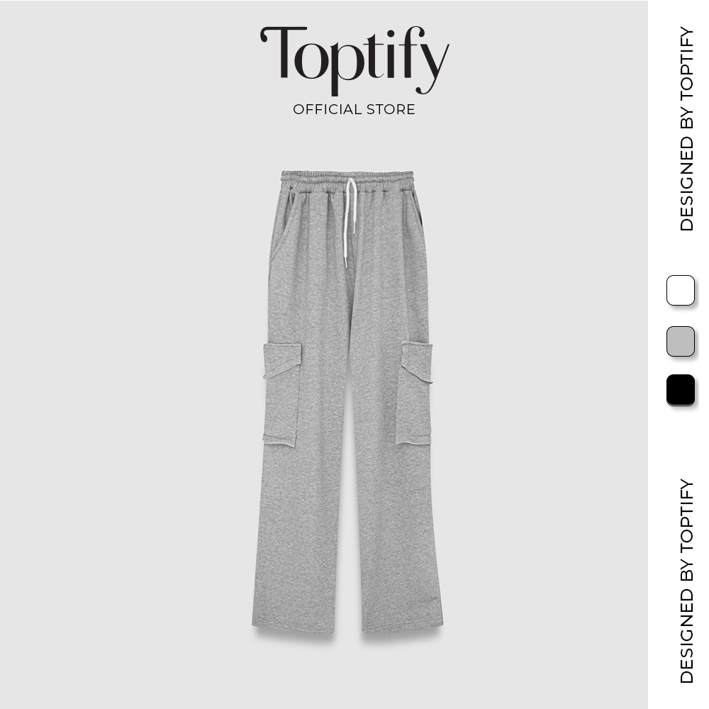 Quần cullotes TOPTIFY kiểu túi hộp rách lai form ống suông Sarley Cargo Pants QT21