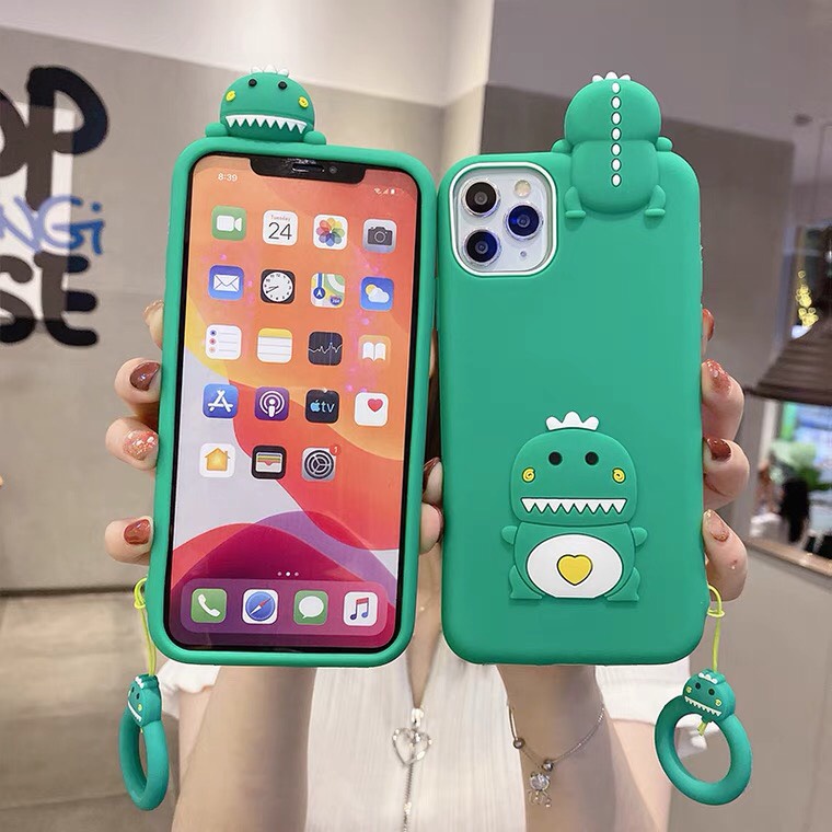 Ốp lưng iphone khủng long xanh kèm móc dành cho iphone 6/6s/7/8/6splus/7plus/8plus/X/Xs/Xsmax/11/11promax/12/12promax